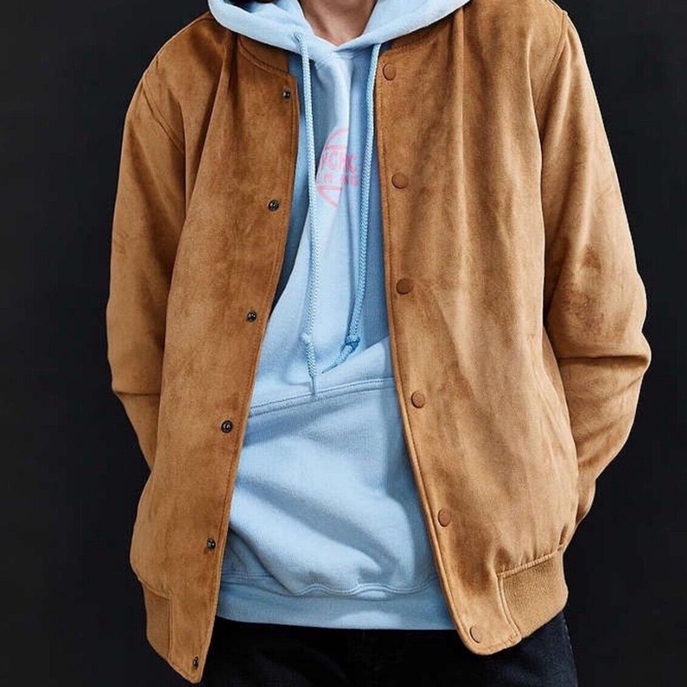 native youth L/XL blend bomber brown suede leather jacket men